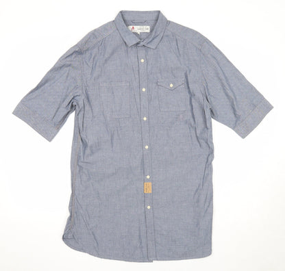 Mens UK Size M Label Lab Blue  Button-Up Short Sleeve Casual Shirt