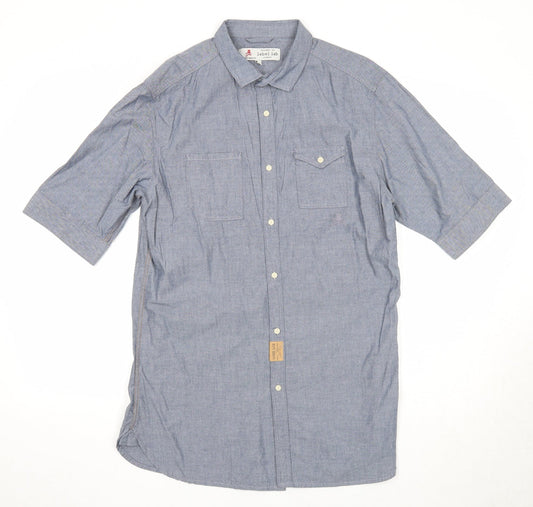 Mens UK Size M Label Lab Blue  Button-Up Short Sleeve Casual Shirt