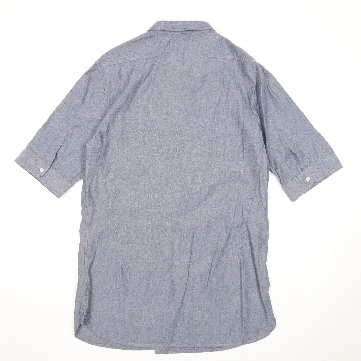 Mens UK Size M Label Lab Blue  Button-Up Short Sleeve Casual Shirt