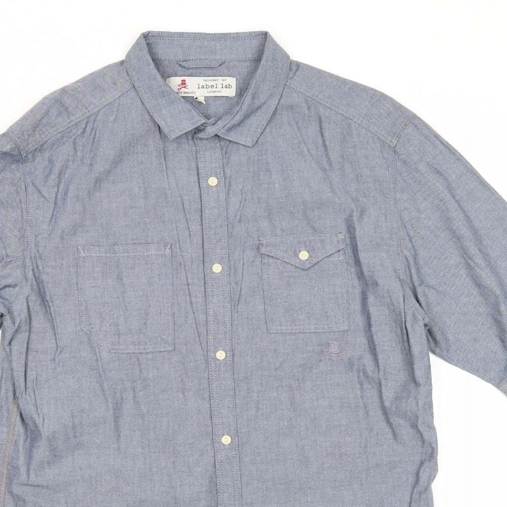 Mens UK Size M Label Lab Blue  Button-Up Short Sleeve Casual Shirt