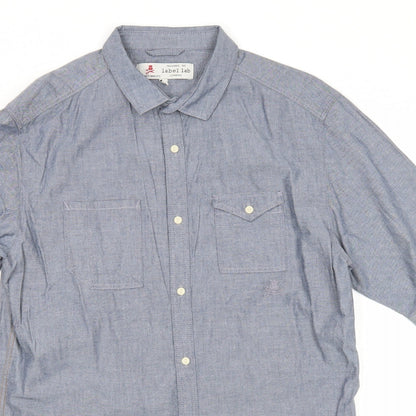 Mens UK Size M Label Lab Blue  Button-Up Short Sleeve Casual Shirt