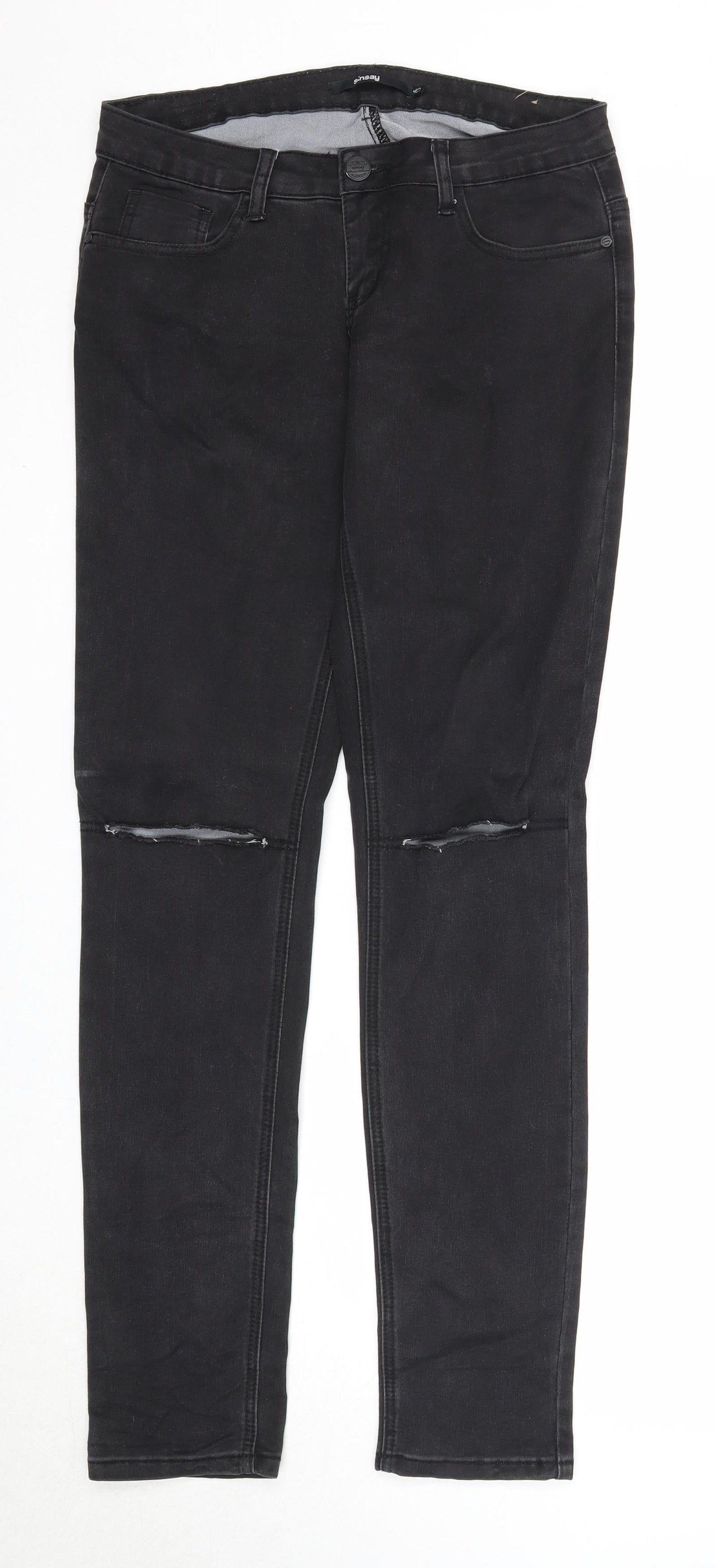 S.insay Womens Black Cotton Straight Jeans Size 12 Regular Zip