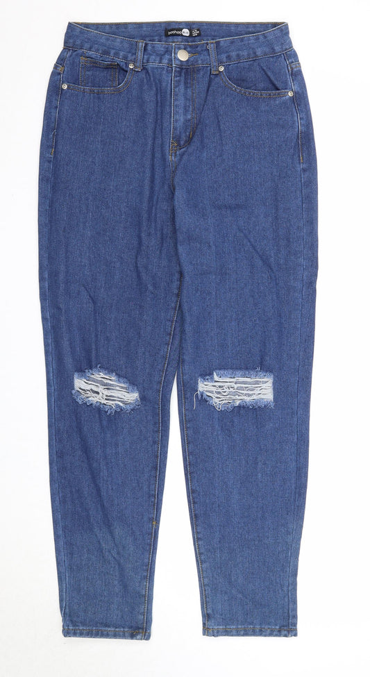 Boohoo Womens Blue Cotton Straight Jeans Size 10 Regular Zip