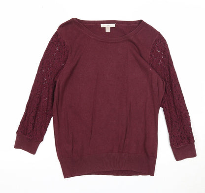 Roz & Ali Womens Purple Round Neck Cotton Pullover Jumper Size M