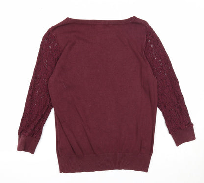 Roz & Ali Womens Purple Round Neck Cotton Pullover Jumper Size M