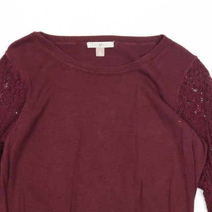 Roz & Ali Womens Purple Round Neck Cotton Pullover Jumper Size M