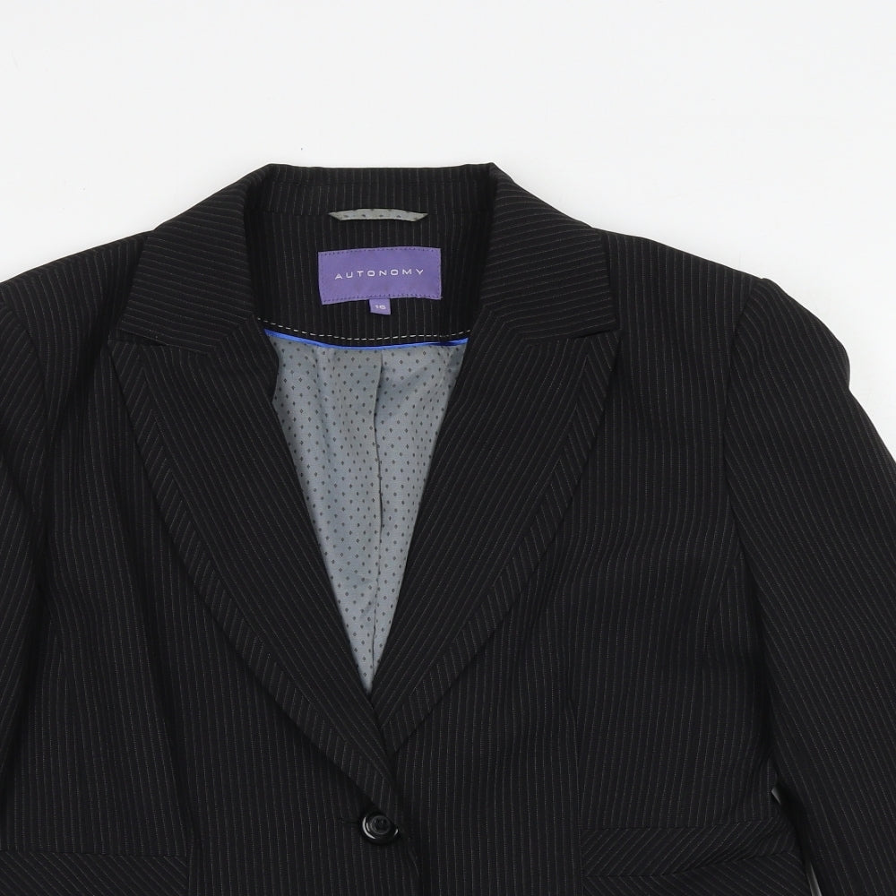 Autonomy Womens Black Striped Polyacrylate Fibre Jacket Suit Jacket Size 14