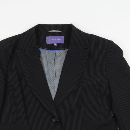 Autonomy Womens Black Striped Polyacrylate Fibre Jacket Suit Jacket Size 14
