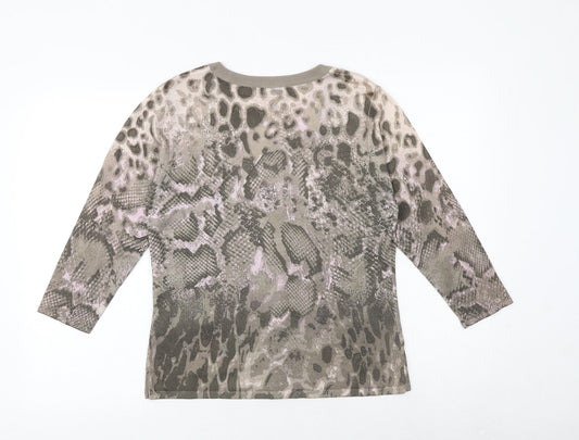 Gerry Weber Womens Brown Round Neck Animal Print Viscose Cardigan Jumper Size 12 - Snakeskin Pattern