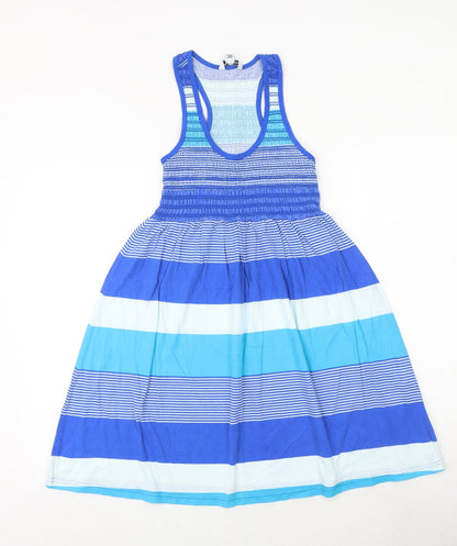 New Look Womens Blue Colourblock 100% Cotton Tank Dress Size 10 Scoop Neck Pullover