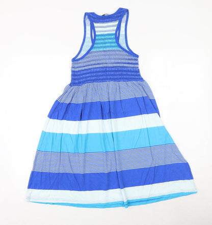 New Look Womens Blue Colourblock 100% Cotton Tank Dress Size 10 Scoop Neck Pullover