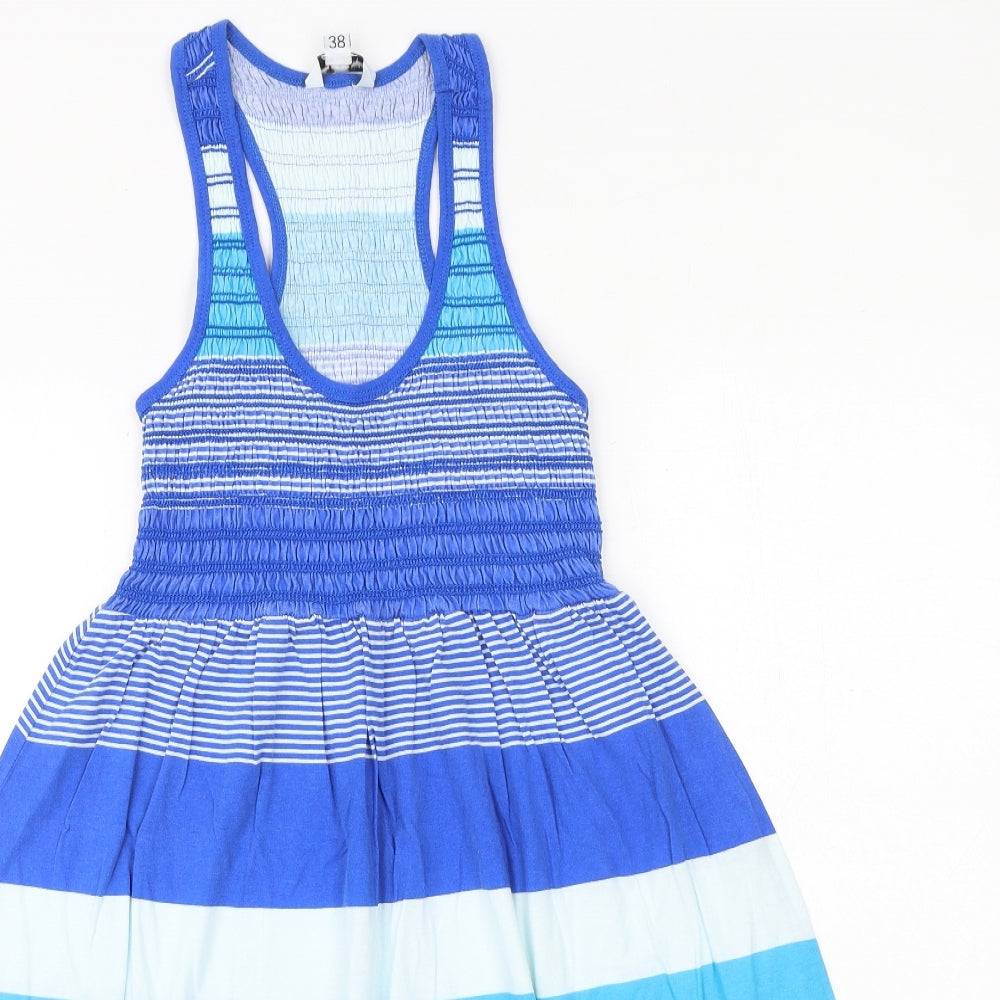 New Look Womens Blue Colourblock 100% Cotton Tank Dress Size 10 Scoop Neck Pullover