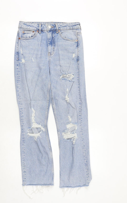 Topshop Womens Blue Cotton Straight Jeans Size 26 in Regular Zip