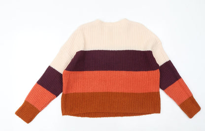 Debenhams Womens Multicoloured Round Neck Striped Acrylic Pullover Jumper Size 12