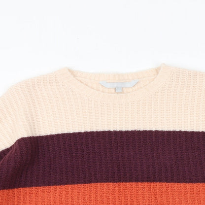 Debenhams Womens Multicoloured Round Neck Striped Acrylic Pullover Jumper Size 12