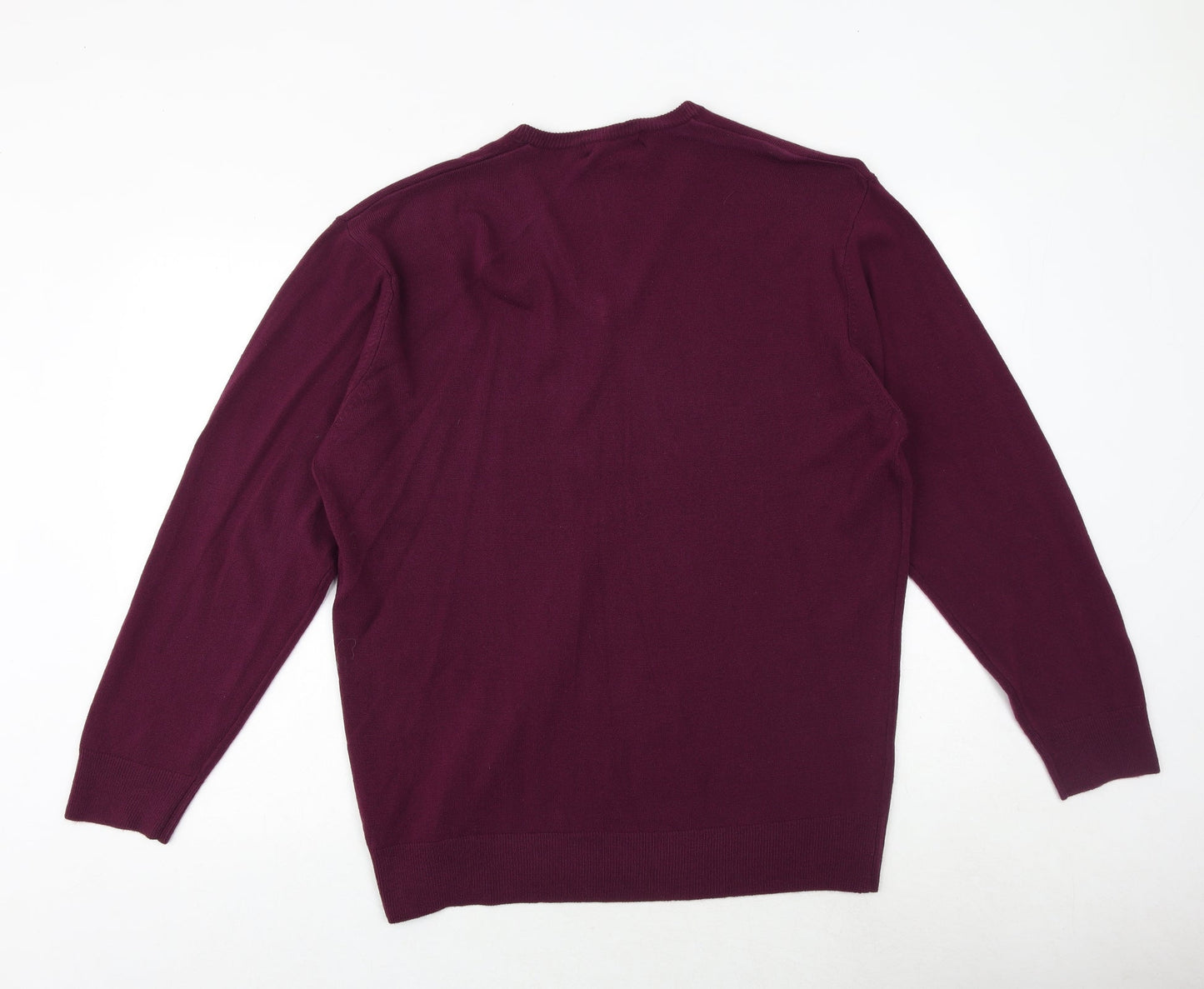 Greenwoods Mens Purple V-Neck Acrylic Pullover Jumper Size XL Long Sleeve