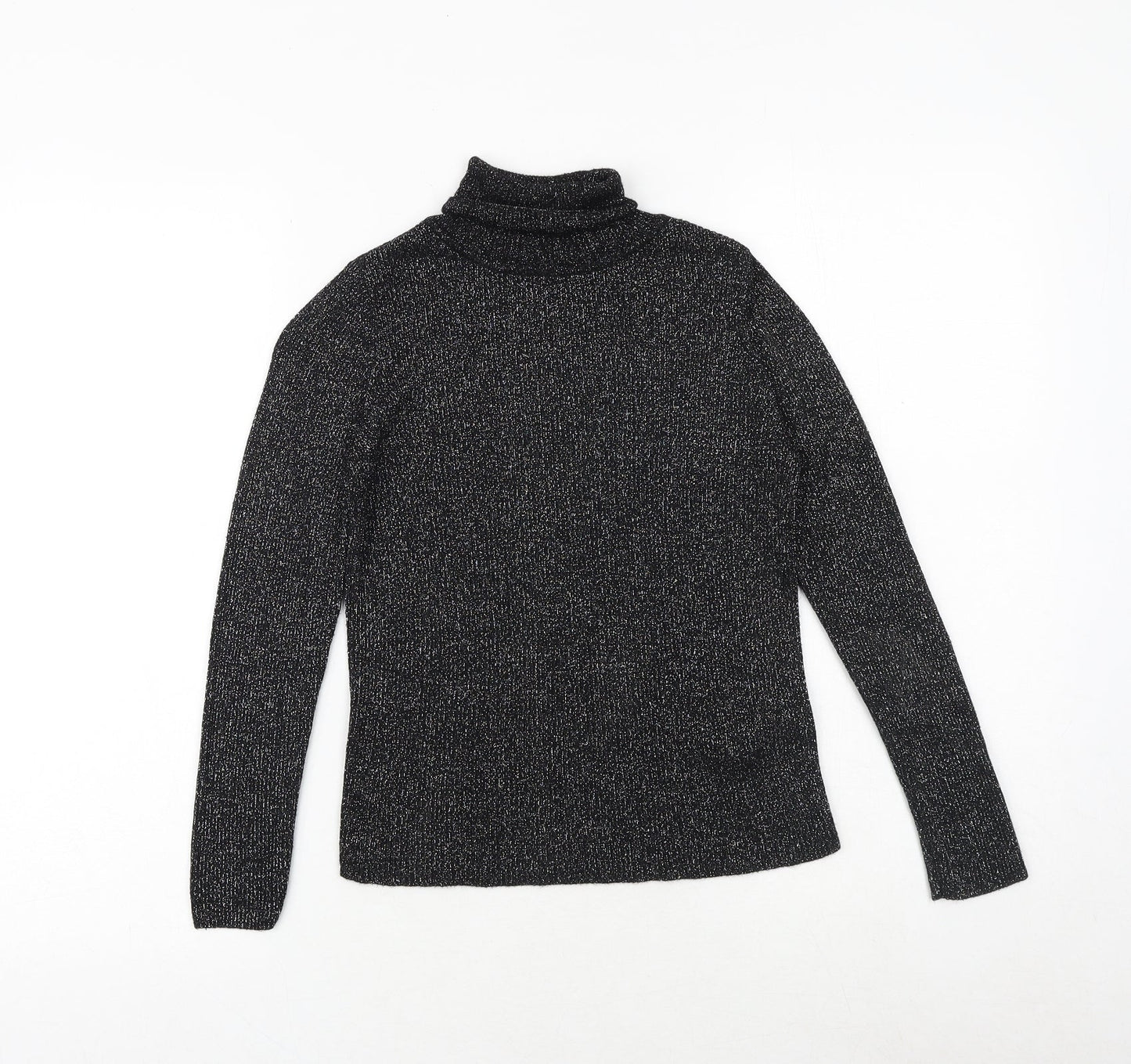 Marks and Spencer Girls Black Roll Neck Viscose Pullover Jumper Size 10-11 Years Pullover