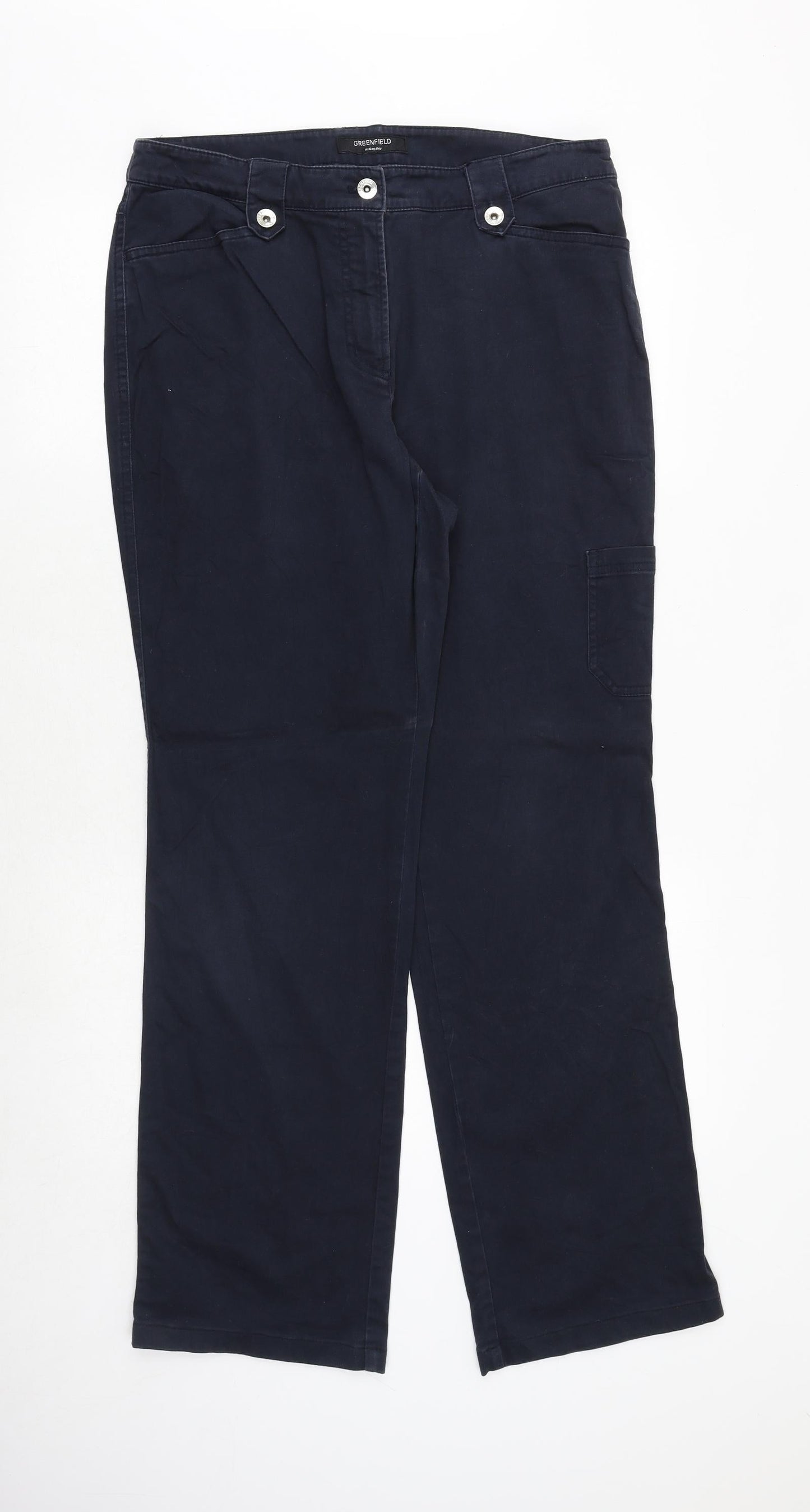 Greenfield Womens Blue Cotton Trousers Size 14 Regular Zip