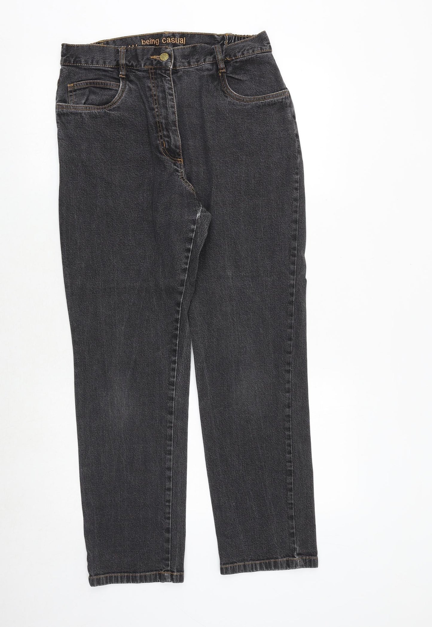 Being casual Womens Black Cotton Straight Jeans Size 12 Regular Zip