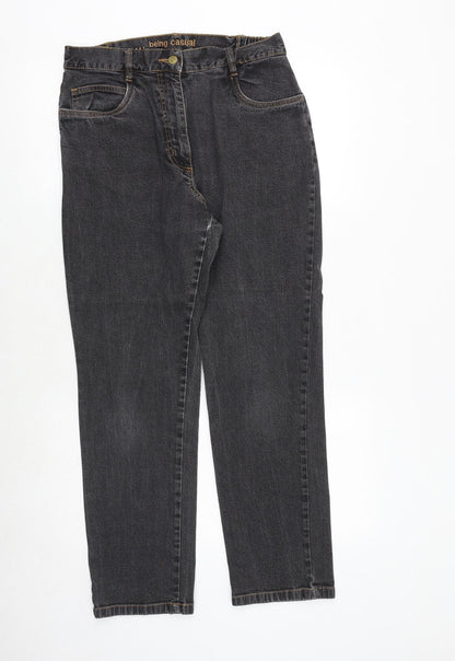 Being casual Womens Black Cotton Straight Jeans Size 12 Regular Zip