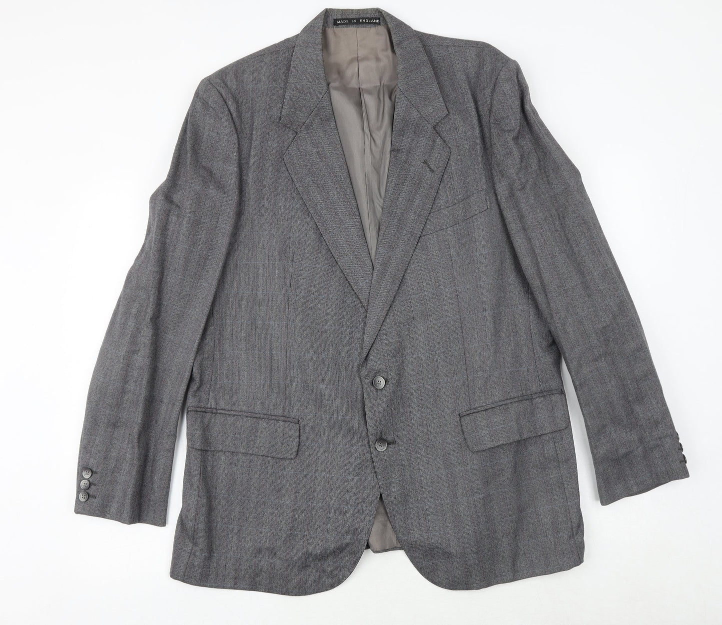 Leonard Mens Grey Check Polyester Jacket Suit Jacket Size 38 Regular