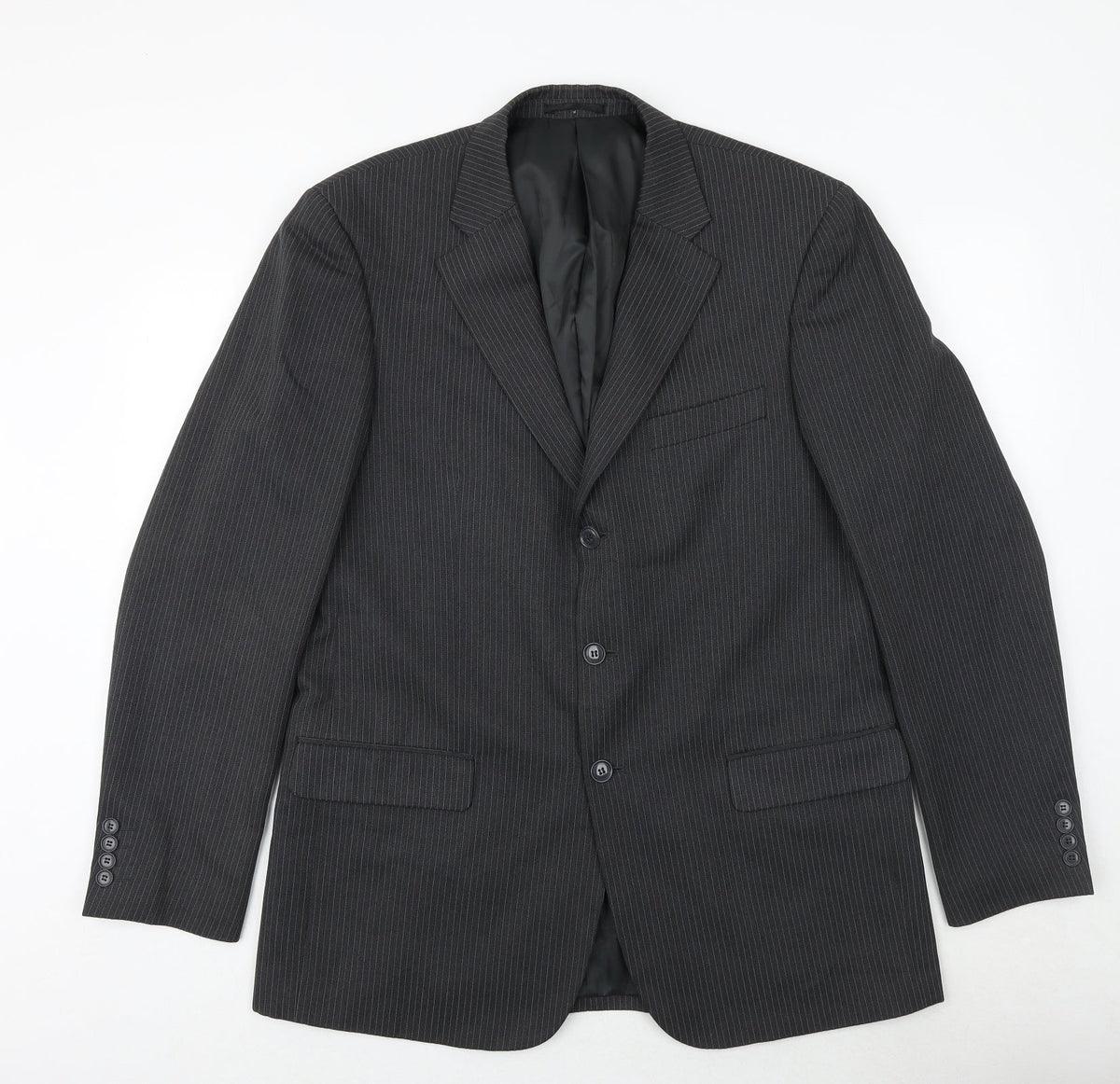 Woolworths Mens Grey Striped Polyester Jacket Suit Jacket Size 42 Regular