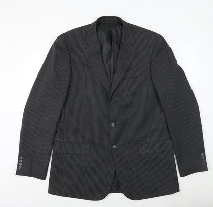 Woolworths Mens Grey Striped Polyester Jacket Suit Jacket Size 42 Regular