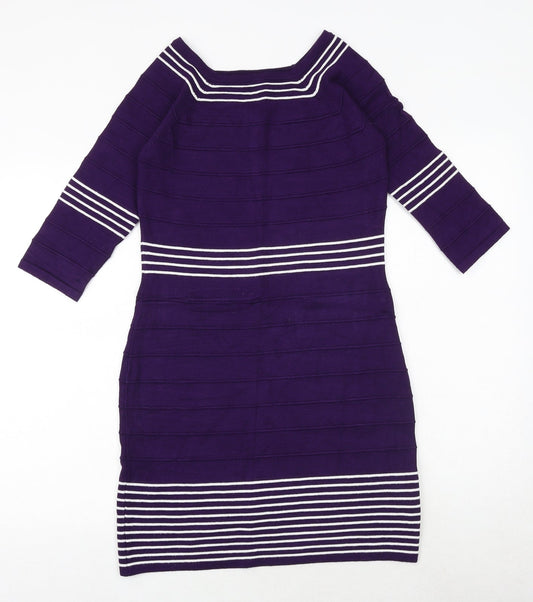 Body Flirt Womens Pink Striped Viscose A-Line Size S Square Neck Pullover