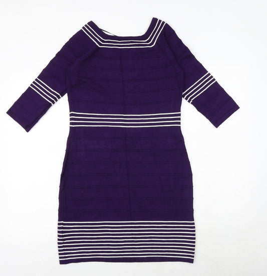 Body Flirt Womens Pink Striped Viscose A-Line Size S Square Neck Pullover