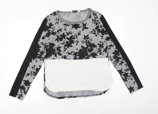 Paraphrase Womens Black Floral Polyester Basic T-Shirt Size 10 Round Neck