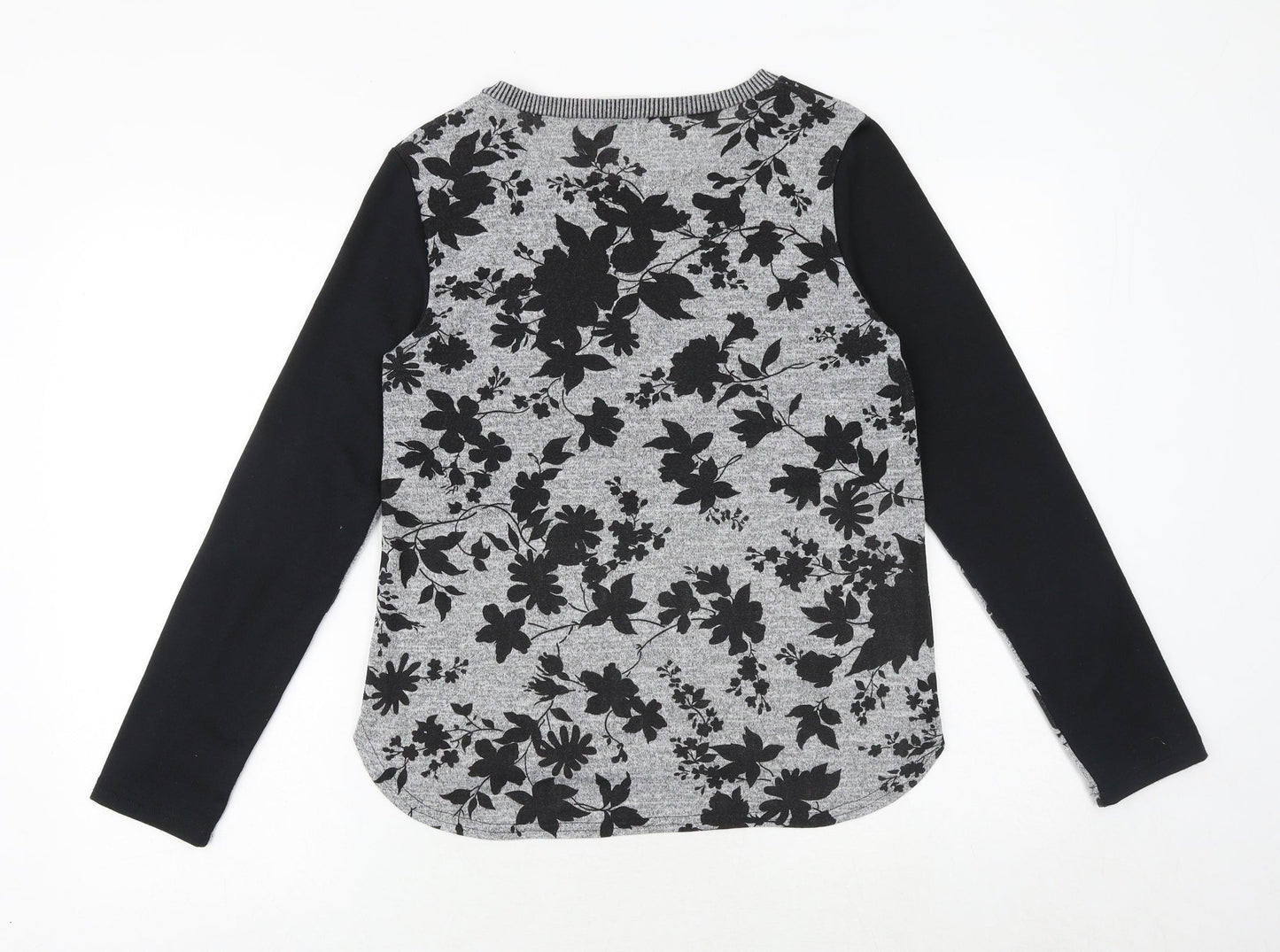 Paraphrase Womens Black Floral Polyester Basic T-Shirt Size 10 Round Neck