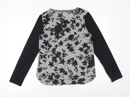 Paraphrase Womens Black Floral Polyester Basic T-Shirt Size 10 Round Neck