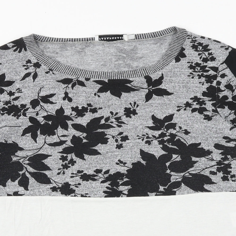 Paraphrase Womens Black Floral Polyester Basic T-Shirt Size 10 Round Neck