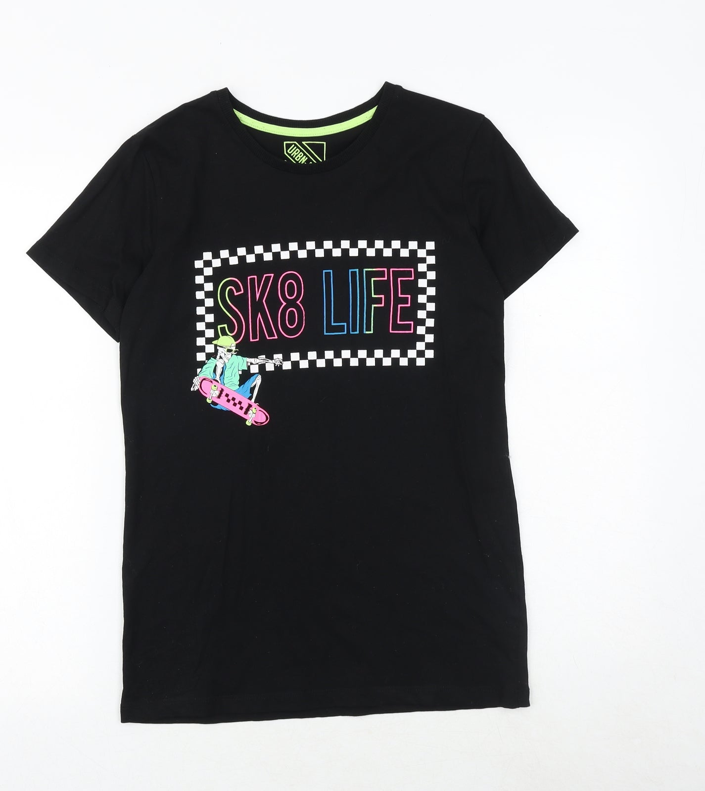 Urban Dept Boys Black 100% Cotton Basic T-Shirt Size 13 Years Round Neck Pullover - SK8 LIFE