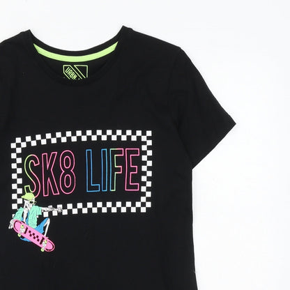 Urban Dept Boys Black 100% Cotton Basic T-Shirt Size 13 Years Round Neck Pullover - SK8 LIFE