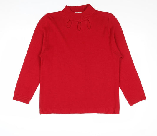 BASSINI Womens Red Mock Neck Acrylic Pullover Jumper Size L