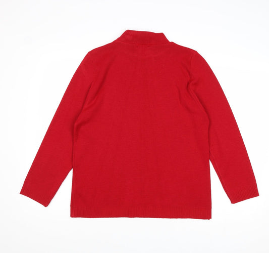 BASSINI Womens Red Mock Neck Acrylic Pullover Jumper Size L