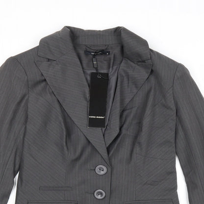 Close-up detail of Vera Moda women’s grey striped polyester jacket suit jacket, size UK 8