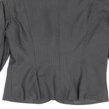 Brand and care label for Vera Moda women’s grey striped polyester jacket suit jacket, size UK 8