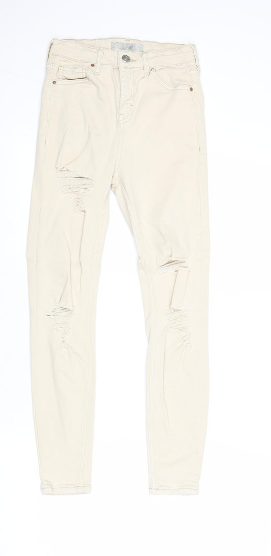 Topshop Womens Beige Herringbone Cotton Skinny Jeans Size 26 Regular Zip