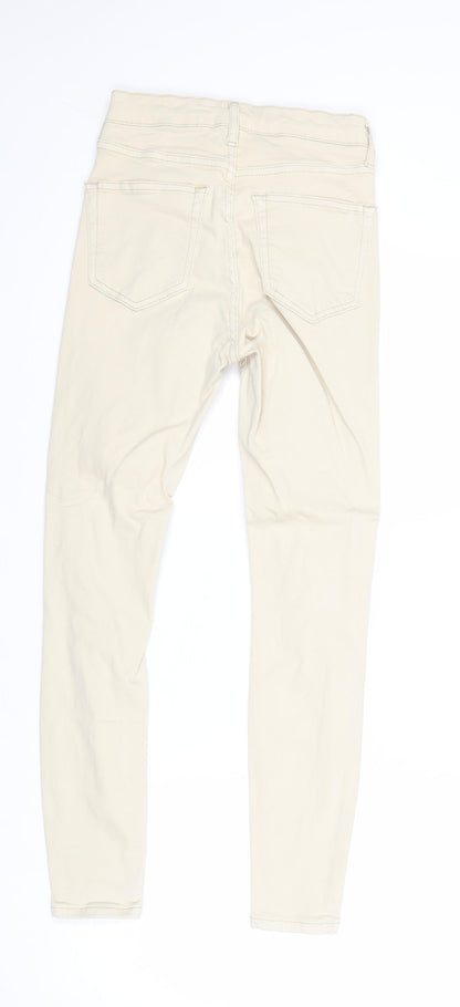 Topshop Womens Beige Herringbone Cotton Skinny Jeans Size 26 Regular Zip