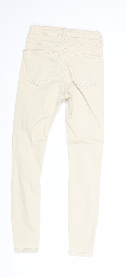 Topshop Womens Beige Herringbone Cotton Skinny Jeans Size 26 Regular Zip