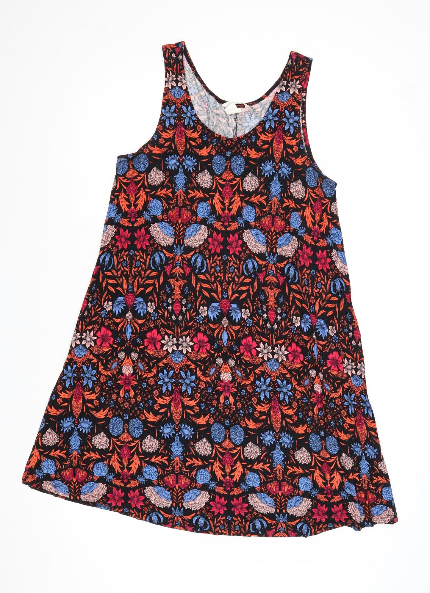 H&M Womens Multicoloured Geometric Viscose Trapeze & Swing Size M Round Neck Pullover