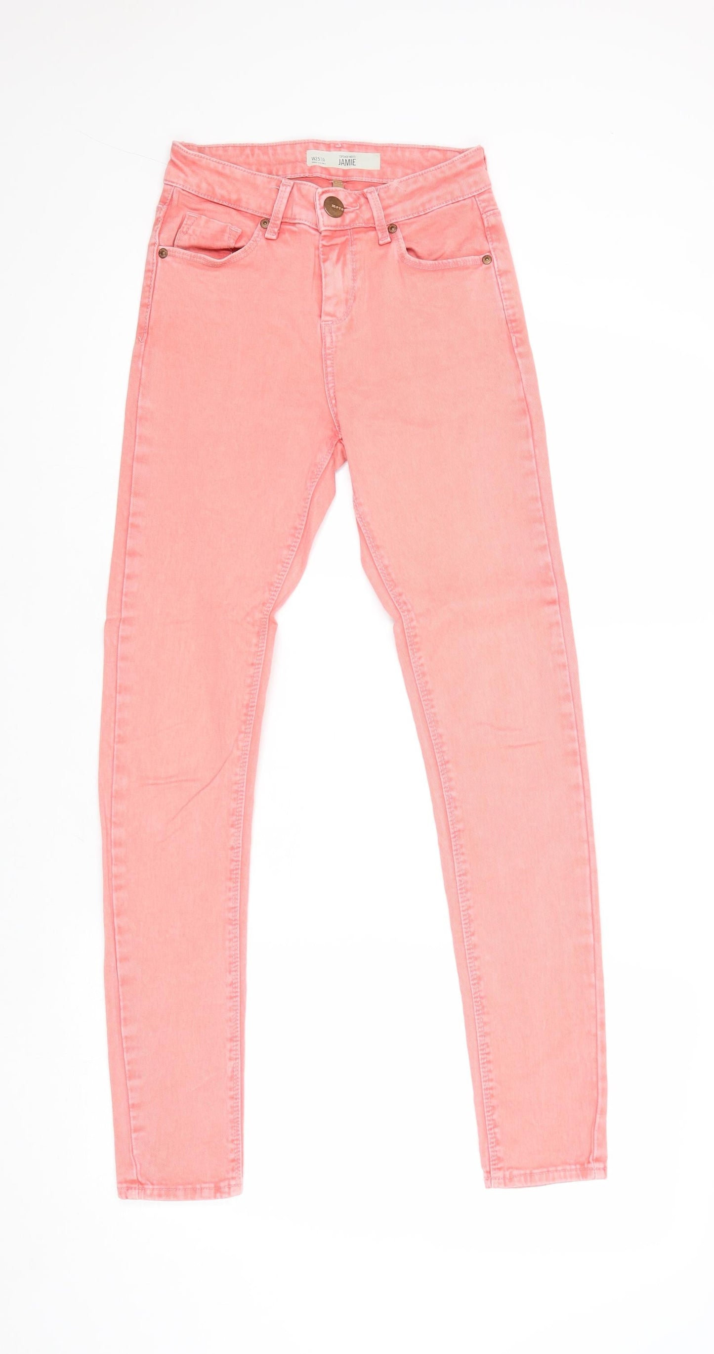 Topshop Womens Pink Cotton Skinny Jeans Size 25 in Regular Zip