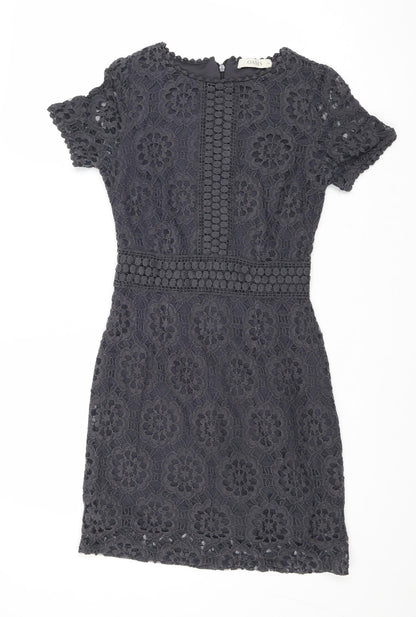 Oasis Womens Grey Geometric Cotton A-Line Size XS Round Neck Zip