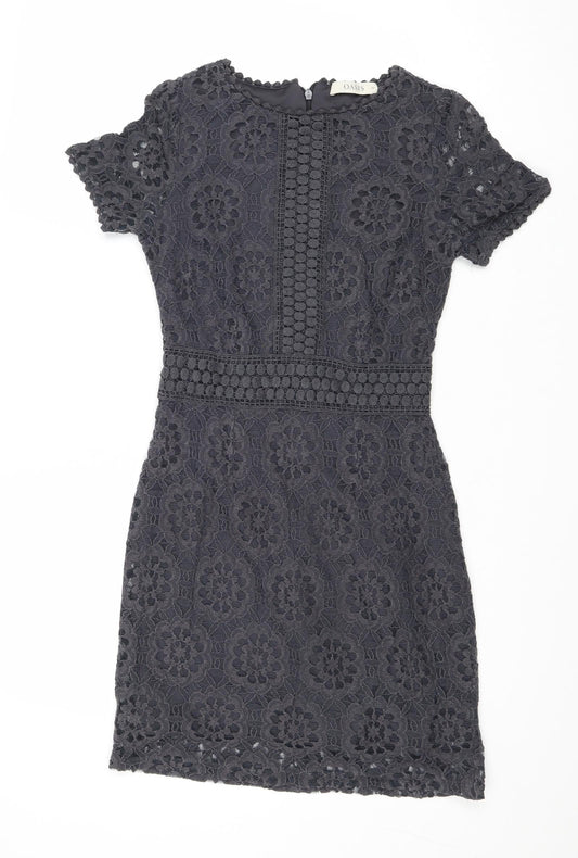 Oasis Womens Grey Geometric Cotton A-Line Size XS Round Neck Zip