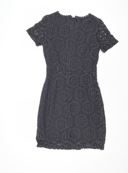 Oasis Womens Grey Geometric Cotton A-Line Size XS Round Neck Zip