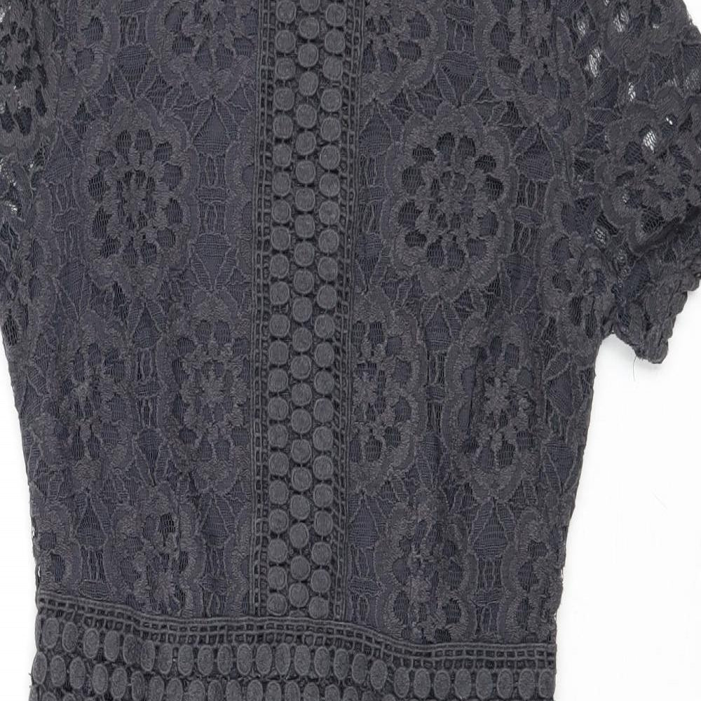 Oasis Womens Grey Geometric Cotton A-Line Size XS Round Neck Zip