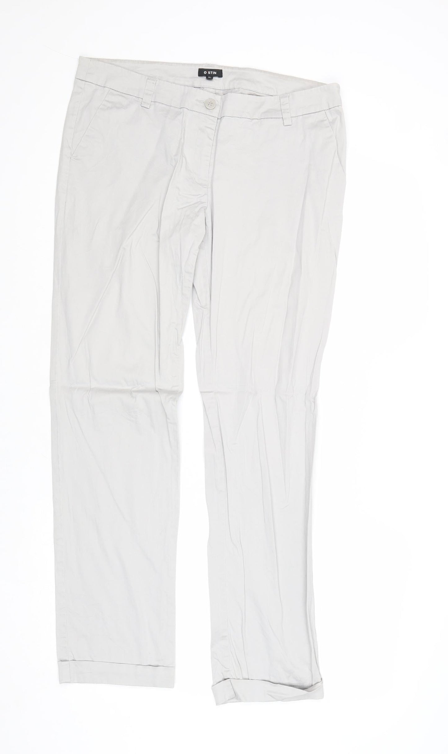 Ostin Mens Grey Cotton Chino Trousers Size XL Regular Zip