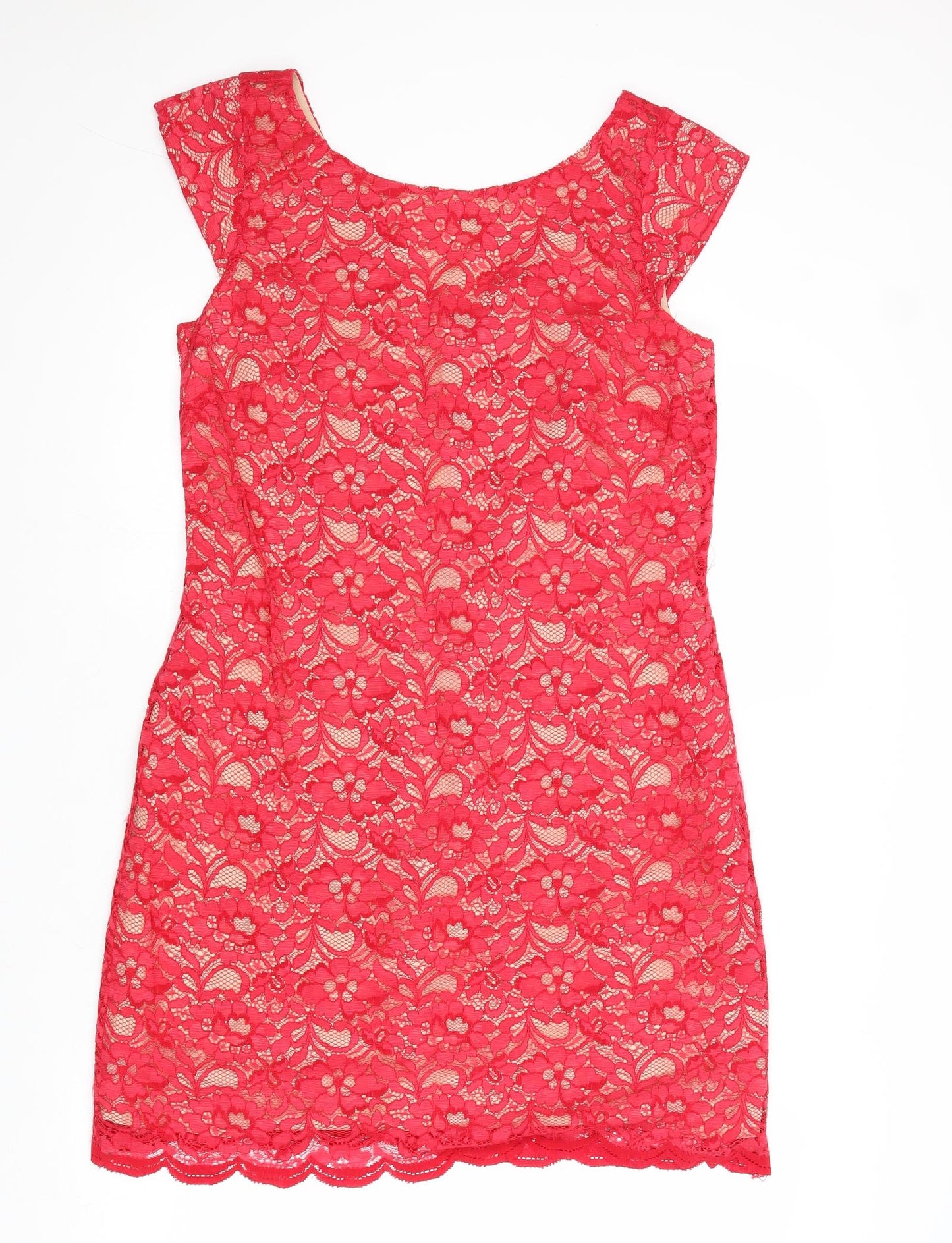 Oasis Womens Red Floral Polyamide A-Line Size 12 Round Neck Zip